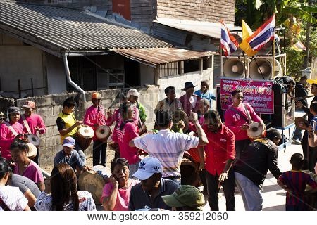 Thai People Join Walking Sing Song And Dancing In Parade Married Traditional Processional Retro Styl