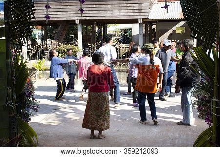 Thai People Join Walking Sing Song And Dancing In Parade Married Traditional Processional Retro Styl