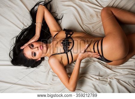 Sexual Pleasure. Orgasm. Hot Girl In Sexual Mood. Feel Sexuality. Sexy Girl Lace Underwear Bed. Erot