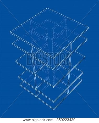 Empty Showcase Outline. Vector Rendering Of 3d. Wire-frame Style. The Layers Of Visible And Invisibl