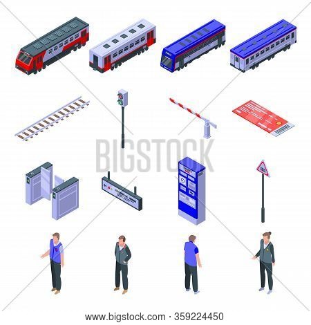 Electric Train Driver Icons Set. Isometric Set Of Electric Train Driver Vector Icons For Web Design 