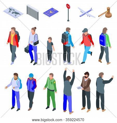Illegal Immigrants Icons Set. Isometric Set Of Illegal Immigrants Vector Icons For Web Design Isolat