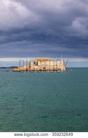 View Of The Fort National In Saint Malo A Tidal Island In The English Channel At High Tide. Brittany