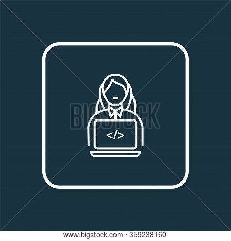 Programmer Woman Icon Line Symbol. Premium Quality Isolated Coder Element In Trendy Style.