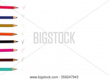 Colored Wooden Sharpened Pencils For Office And School On A White Background