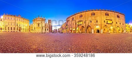 Mantova. Piazza Sordello Landmarks Evening Panoramic View In Italian Town Of Mantova., Unesco World 