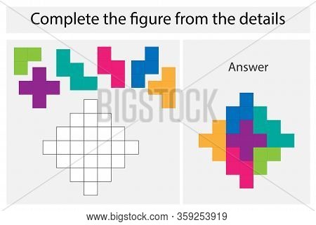 Puzzle Game With Colorful Details For Children, Complete Figure, Middle Level, Education Game For Ki