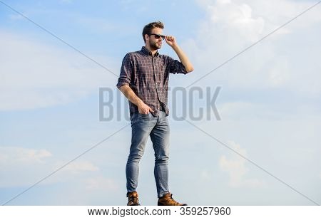 Handsome Fashion Model. Businessman In Glasses. Confidence And Charisma. Macho Man Unshaven Face. Se