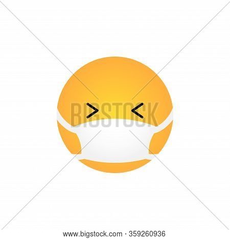 Laugh Kawaii Emoticon With Medical Mask Isolated On White Background. Corona Virus Protection Concep