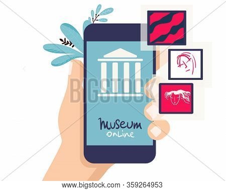 Interactive Museum Exhibition. Smatphone. Virtual Museum Online And Art Gallerytours In Smartphone. 