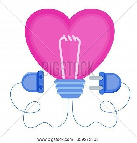 Love Energy. Heart With Power Plug And Socket. Heart Shaped Lamp. Metaphor Of Passion, Hot Feelings.