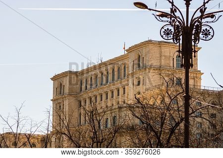 Detail Photo Of The Famous Palace Of The Parliament (palatul Parlamentului) In Bucharest, Capital Of