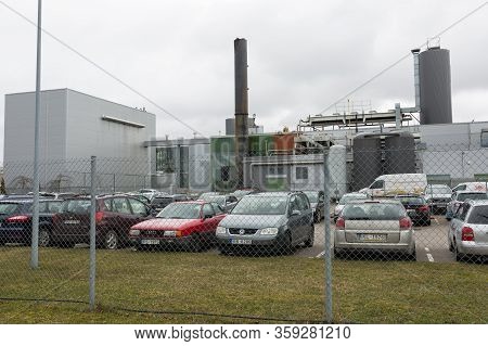Beer Factory And Street With Metal Constructions.