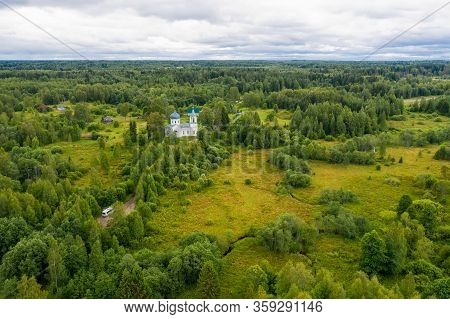 Aerial View Of The Paraskeva Church In Mshentsi. Tver Region, Russia