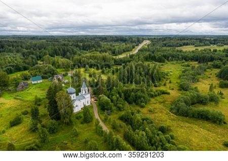 Aerial View Of The Paraskeva Church In Mshentsi. Tver Region, Russia