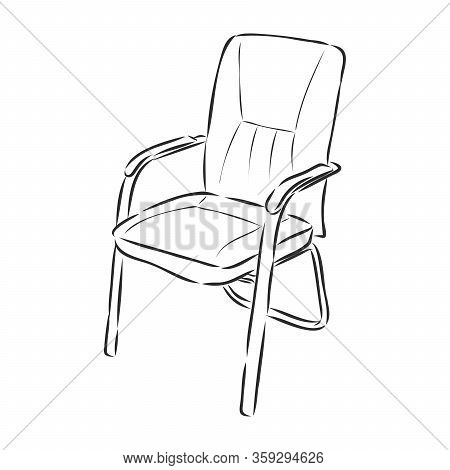 Office Revolving Chair With Backrest And Armrests, Hand Drawn.