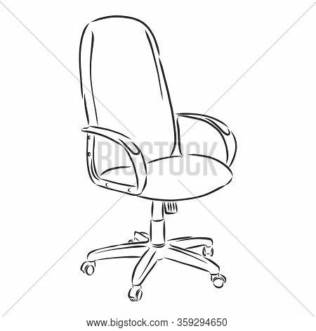 Office Revolving Chair With Backrest And Armrests, Hand Drawn.