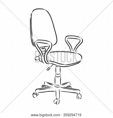 Office Revolving Chair With Backrest And Armrests, Hand Drawn.