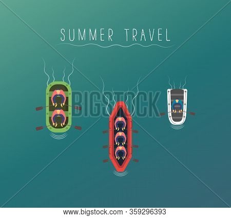 Summer Travel On Boat. Fishing Boat, Small Steamer, Modern Luxury Yachts For Sea Walks And Simple Mo