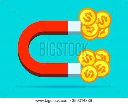 Magnet For Money. Loadstone Icon In Flat Style, Simple Tool On Color Background. Vector Design Eleme