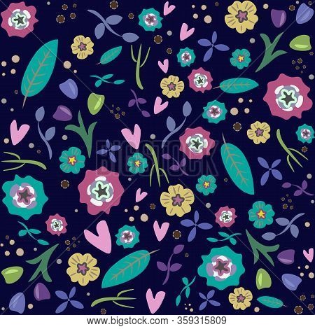 Floral Seamless Pattern Background On A Dark