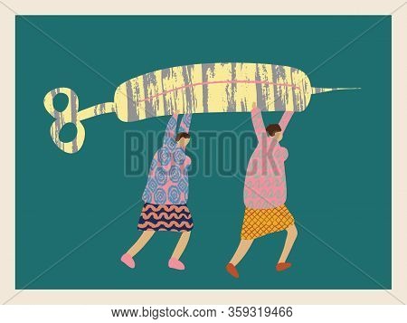 Poster With Cartoon Men And Positive Phrase To Stop Covid 19. Retro Health Care Banner. Greeting Vec