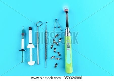 Curing Light Dental Lamp For Teeth Whitening, Composite Syringe, Metal Matrices, Mouth Mirror, Perio