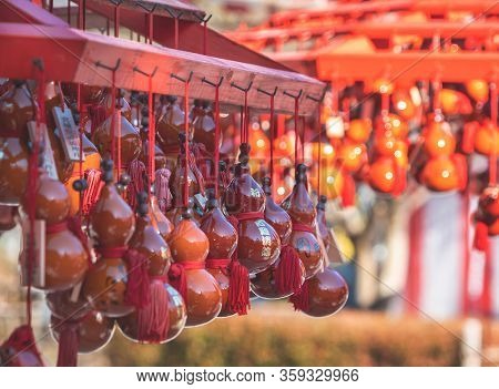 People Hanged Japanese Holy Calabash In Gokoku Shrine In Sendai.