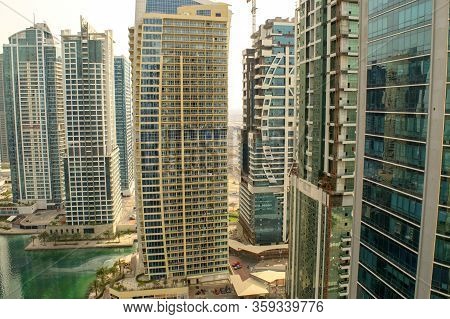 Dubai/uae - April 2, 2020: View Of Jlt Clusters, New Modern District. Futuristic View Of Beautiful T