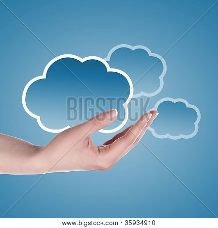 Hand med cloud computing symbol