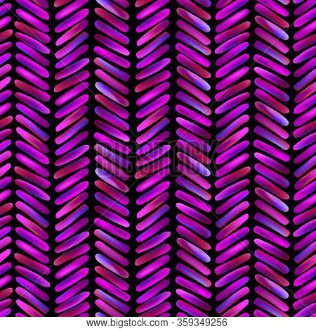 Multicolored Stripes On The Black Background. Seamless Pattern Herringbone. Abstract Geometrical Pin