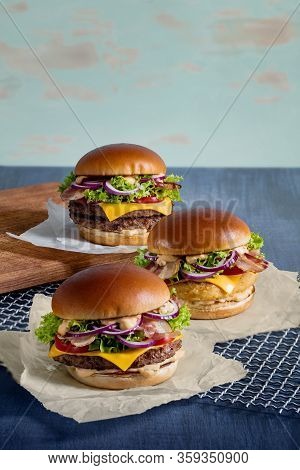 Burgers Pork And Cheese, With Double Meat And Comembert With Bacon