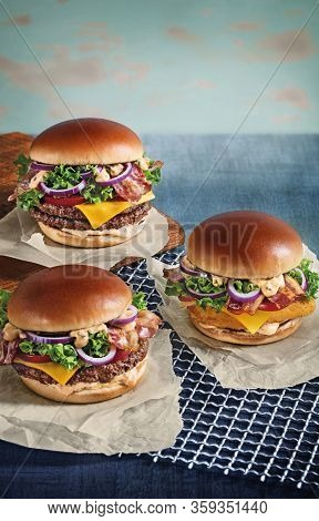 Burgers Pork And Cheese, With Double Meat And Comembert With Bacon