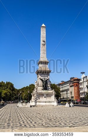 Lisbon - September 05, 2019: View Of The Beautiful Monument To The Restorers In The Central Restaura