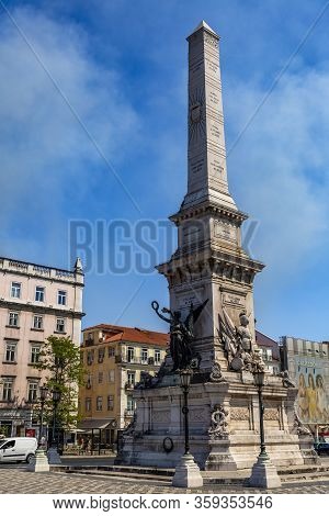 Lisbon - September 05, 2019: View Of The Beautiful Monument To The Restorers In The Central Restaura