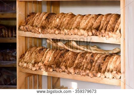 Freshly Baked Shotis Puri - Traditional Georgian Bread. National Georgian Cuisine