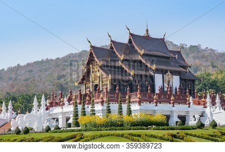 Chiang Mai, Thailand - Dec 25, 2019 : Beautiful Landmark In Garden, Royal Pavilion At Royal Flora Ra