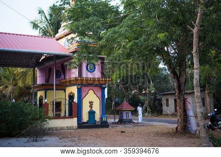 India, Kerala-february 4, 2019. Traditional Hindu Temple Kidangamparambu Sree Bhuvaneswari In Allapu
