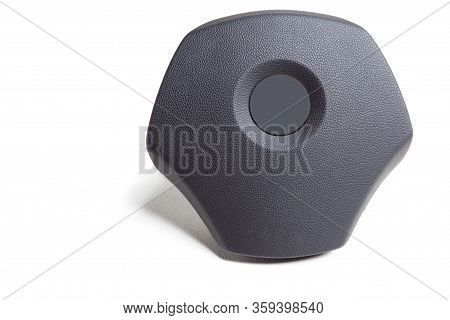 Spare Part And Interior Element From A Car Driver Airbag In The Steering Wheel On A White Isolated B