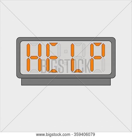 Vector Image Or Picture Of Digital Clock Or Alarm With Orange Letters Showing Text On The Light Grey