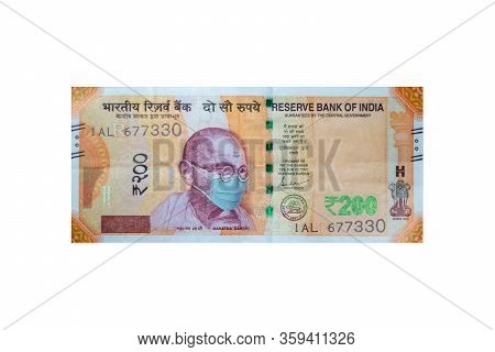 Indian Currency Note Rupee Mahatma Gandhi Wearing Face Mask To Avoid Corona Virus Covid-19