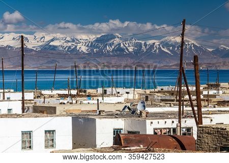 Karakul, Tajikistan - Circa June 2017: Beautiful View Of Karakul Village On Lake Karkul In Tajikista