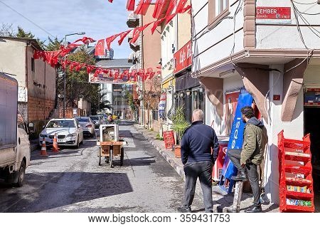 Istanbul, Turkey - February 12, 2020: The Intersection  Of Street Mustafa Pasha Bostani With Chember