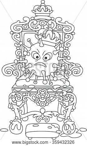Malicious And Contagious Virus With A King Crown On A Throne Of A Sovereign Ruler, Black And White V