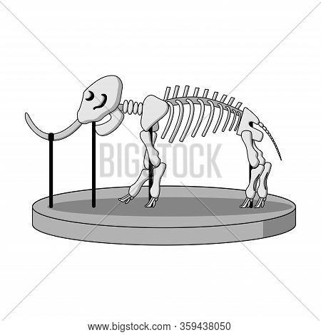 Cartoon Skeleton Of Mammoth On Paleontology In Museum Of Prehistory. White Background Isolated Stock