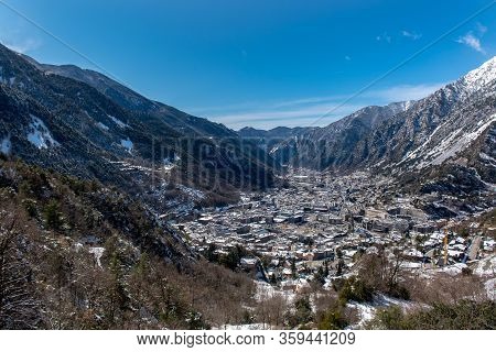 Andorra La Vella, Andorra : 2020 Feb 14 :  Aerial. Winter Day Whit Snow In The City Of Winter Of And