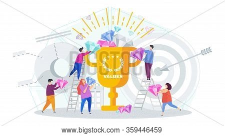 Business Values Concept. Company Values Shared By Staff. Employees Support The Company Ideas, Busine