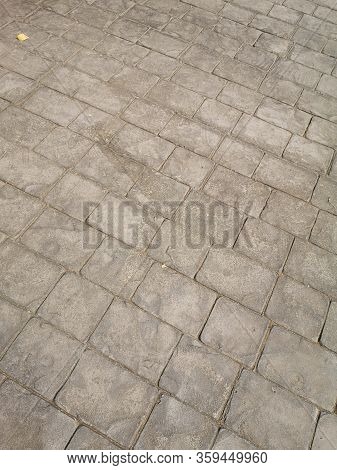 Stamp Concrete Black Color Hardener Printing Patterns On The Cement Or Mortar Surface Block Shape Sq