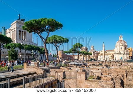 Rome, Italy - 27 October, 2019 Trajans Forum With Trajans Column