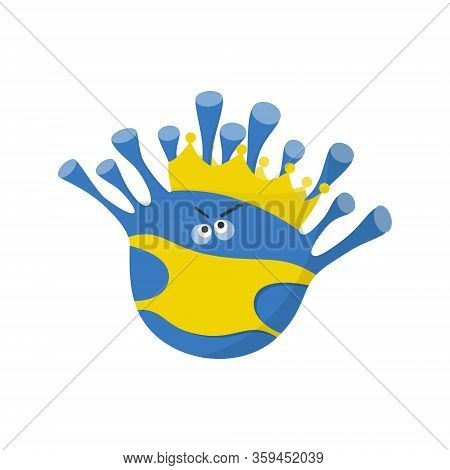 Coronavirus Character Wearing A Crown And Medical Mask . Cute Antihero Character Made In Colored Fla